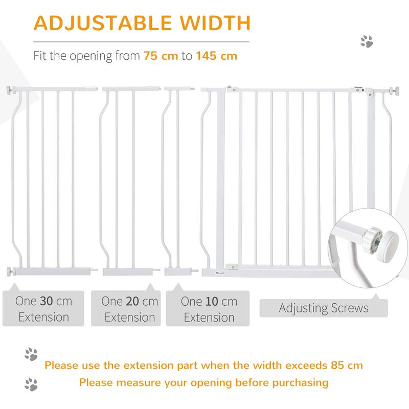 PawHut Extra Wide Dog Safety Gate, with Door Pressure, for Doorways, Hallways, Staircases - White 4