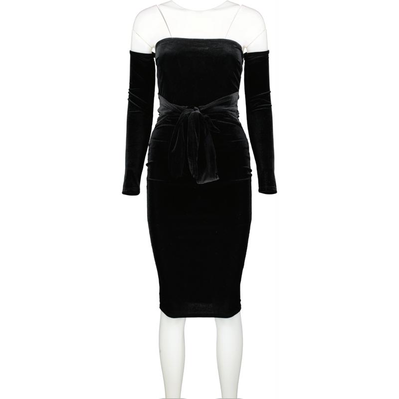 Fashion Nova Black Stay Close Velvet Midi Dress UK 4 0