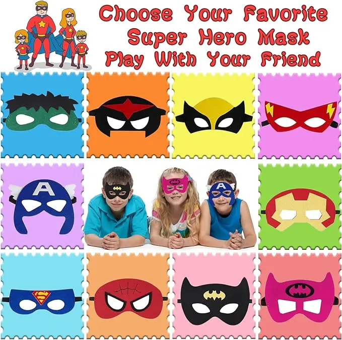 Kids Fancy Dress Face Masks-Boys Girls Superhero Felt  Eye Mask Party Movie character dress up accessories Comfortable Halloween 6