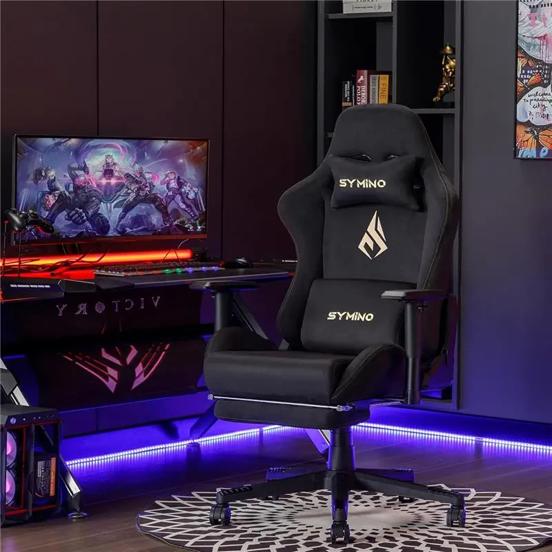 Gaming Chair, Computer Chair with Footrest, Headrest and Lumbar Support, Ergonomic PC Chair, Height Adjustable Rotating Task Chairs, Black 0
