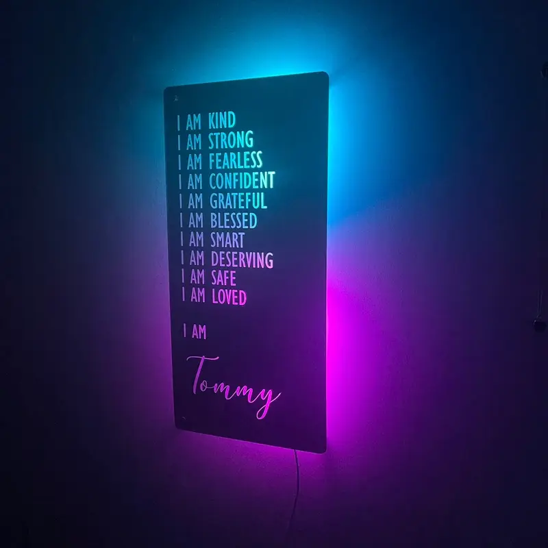Custom Affirmations LED Name Mirror | Personalised Light Up Mirror Sign | Light Up Wall Sign | I AM Mirror | Multiple Colour Options | Remote Included 5