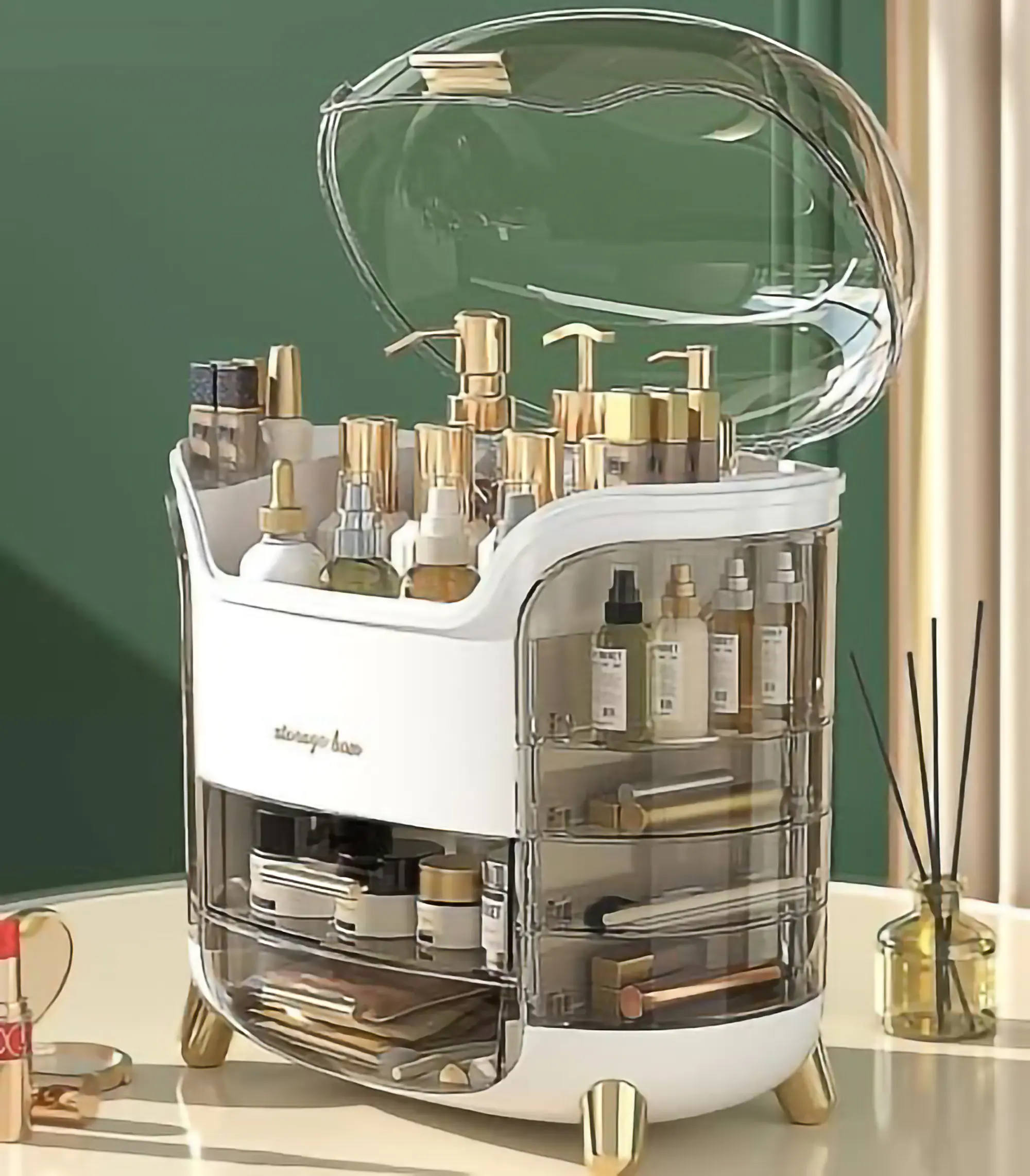 Makeup Organizer, Dustproof Large Cosmetic Storage Box, Skincare Container with Drawers, White Transparent Gift box for Vanity Case