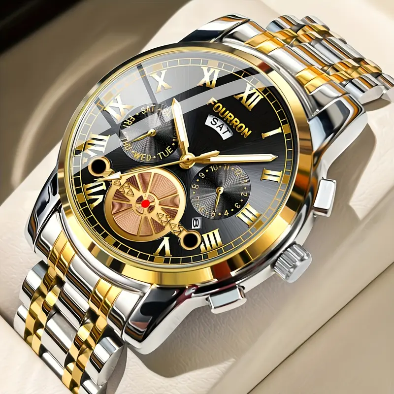 1pc Elegant Men's Stainless Steel Quartz Watch with Date Calendar, Luminous Hands, Round Zinc Alloy Case, Business Style, Water Resistant, Battery Powered Electronic Movement - Ideal Gift for Birthdays and Holidays Valentine's Day 1
