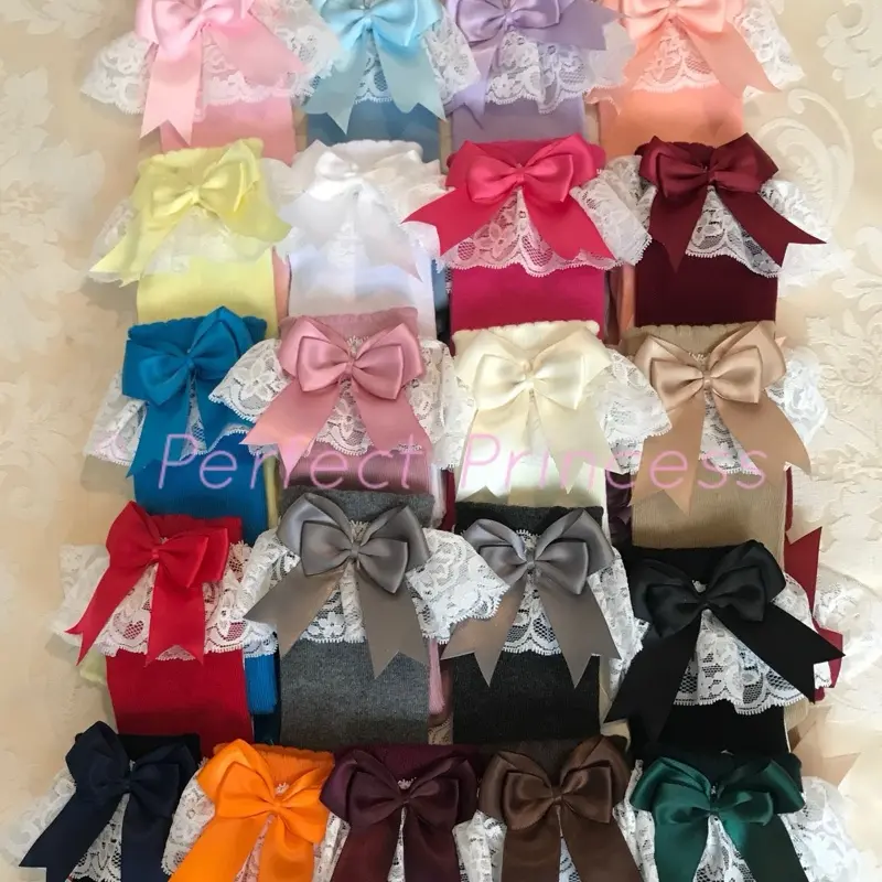 PERFECT PRINCESS Lacey Spanish Bow Frilly Knee High Socks Baby/Girl/Lace/Flower Girl/Bridesmaid