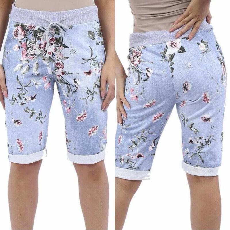 Women Summer Shorts Floral Print Italians Magic Turn Up Cotton Drawstrings Cotton Shorts pockets 8-22 Womenswear Comfortable Bottom 6