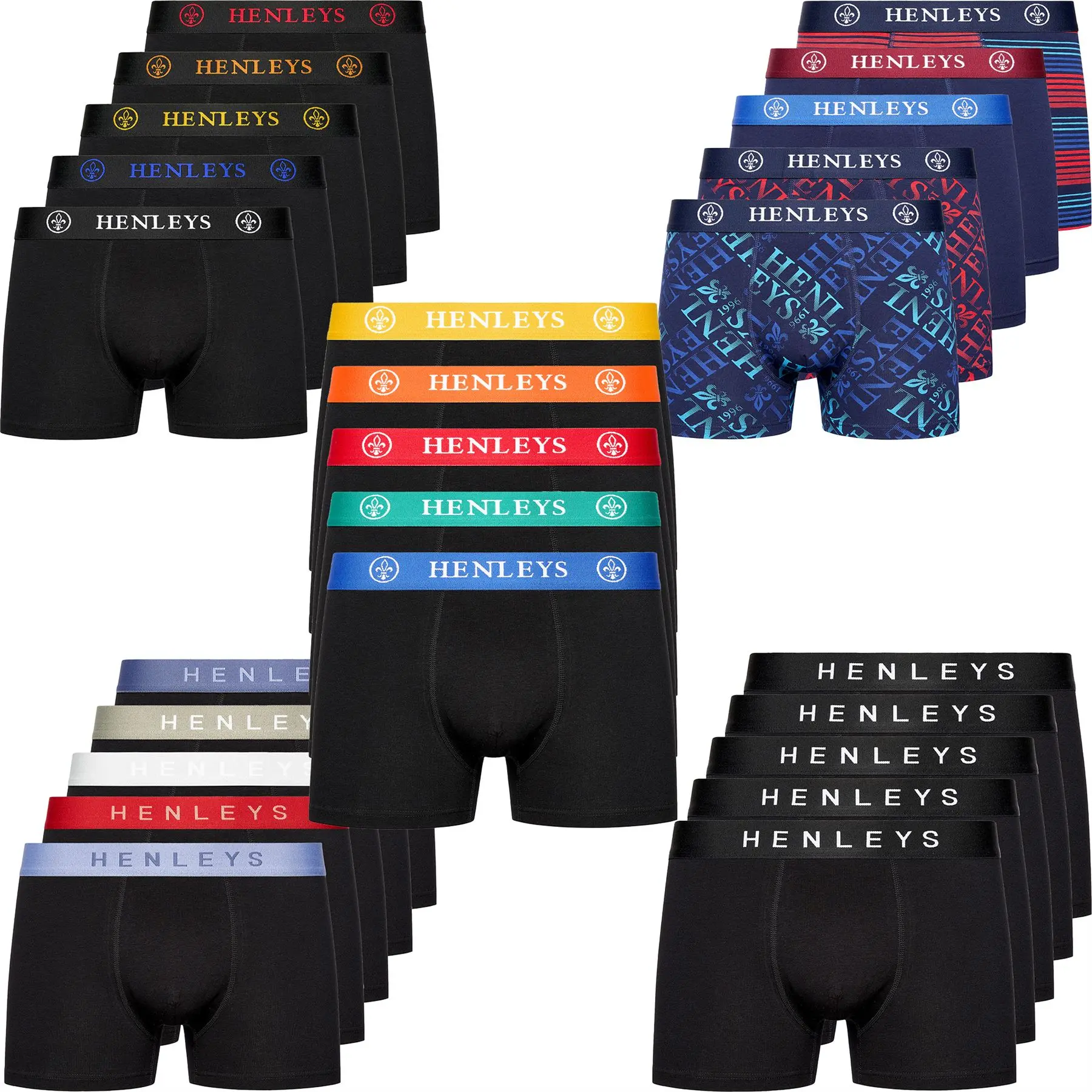 HENLEYS 5 & 7 Pack Mens Trunks Designer RUTLING McBlacken Boxers Shorts Gift Set Underwear Classic Fabric