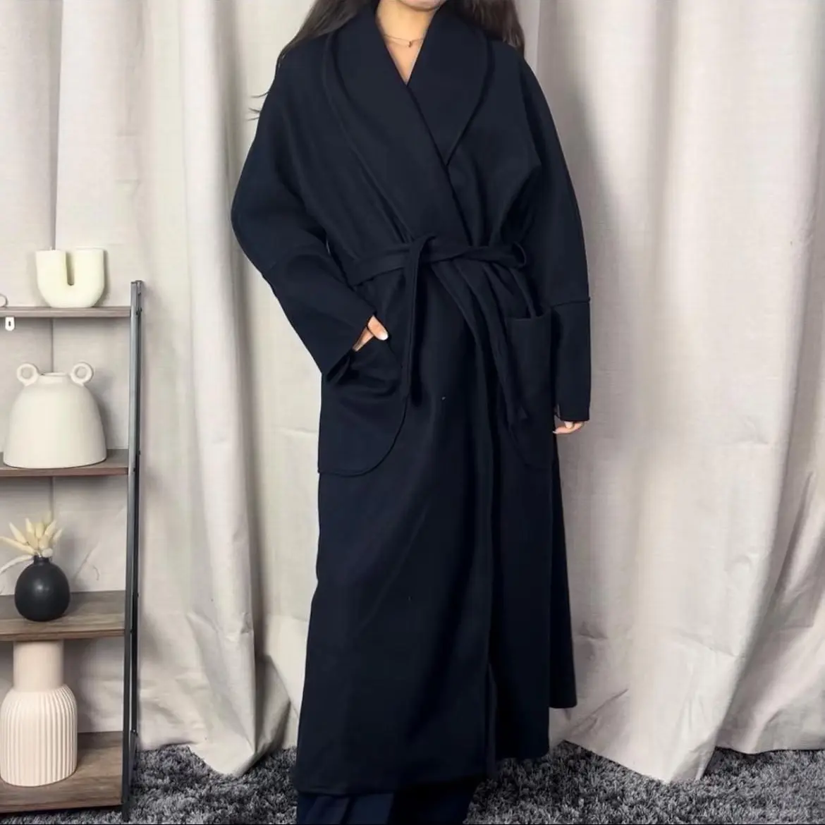 Women's Lapel Collar Jacket with Dual Side Pockets and Waist Tie Belt Coat - Perfect for Fall - Tops, Womenswear Casual Casual Fit Formal Piece Style Comfort Outfit