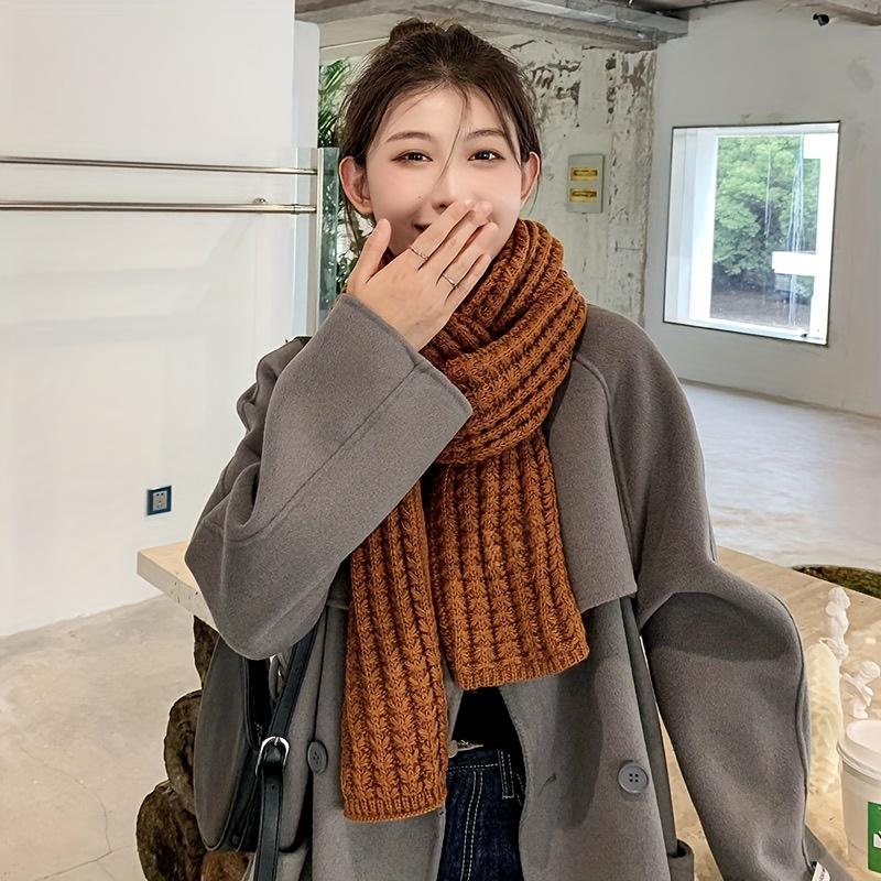 Elegant Solid Color Knit Scarf for Women - Cozy & Warm, Soft Acrylic, Stretchy, Perfect for Winter Fashion Accessory, Hand Washable - Chic Campus Style 5