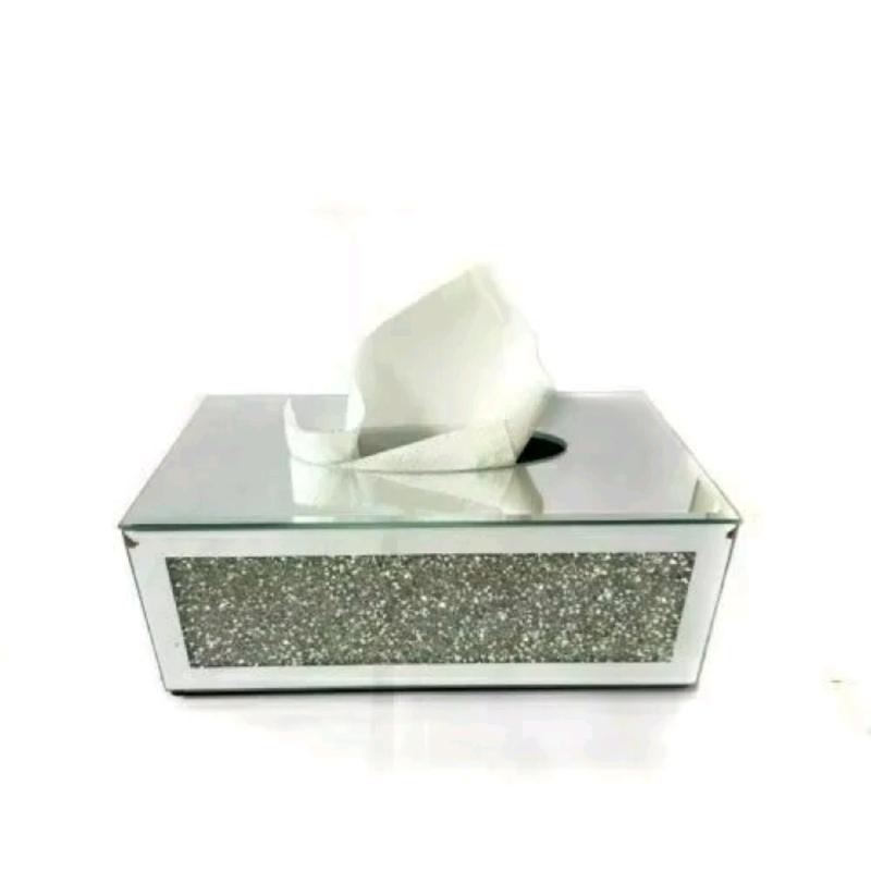 New Silver Crushed Crystal Diamond Tissue Box, Diamante Bling, Living Room UK 2