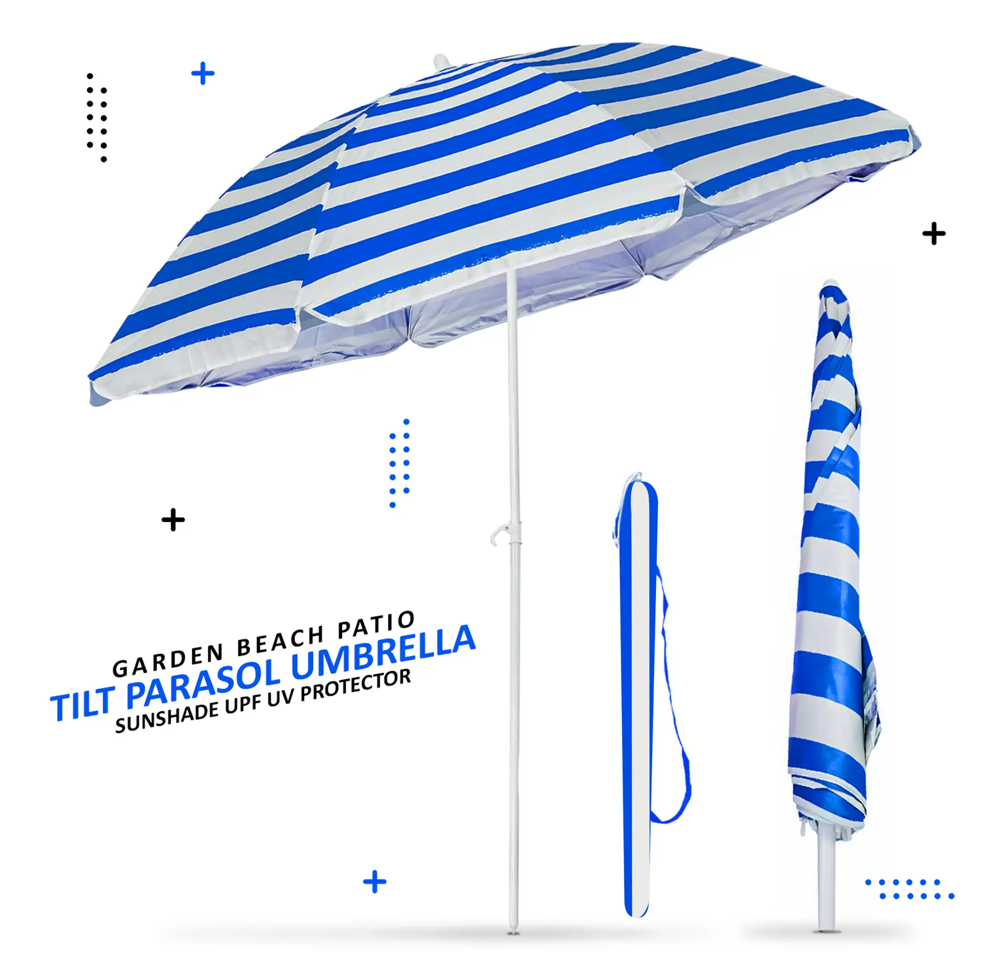 Beach Tilting Parasol Umbrella 1.7m Patio Garden Outdoor UV Protection Sun Shade