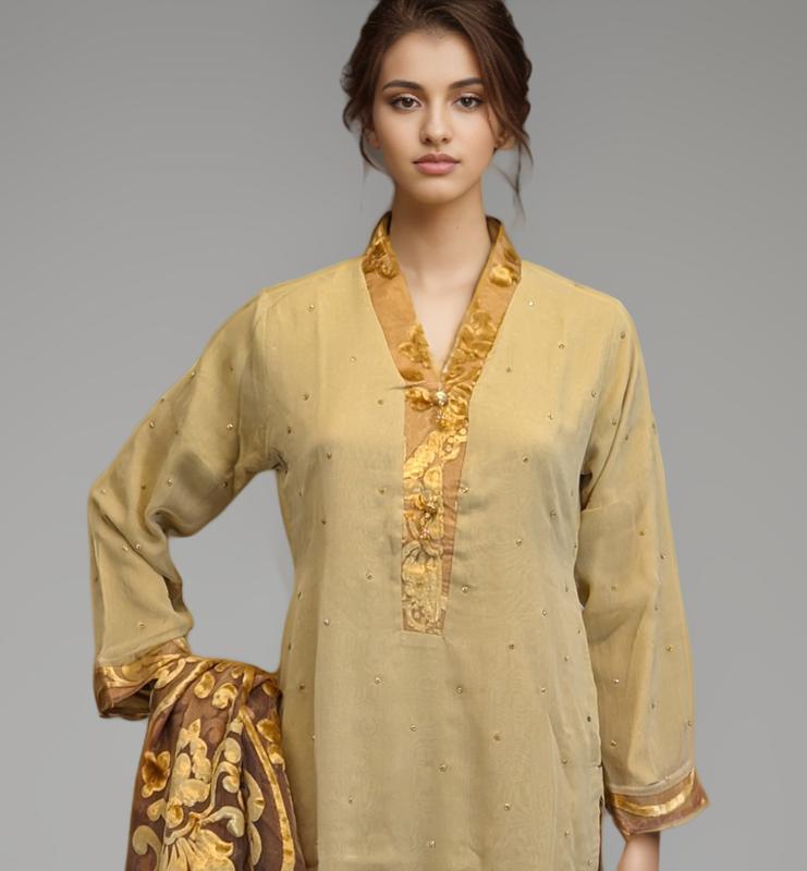 Beautiful Pakistani Chiffon Kameez and Trouser Suit Comfort Dress Womenswear Clothing Elegant 1
