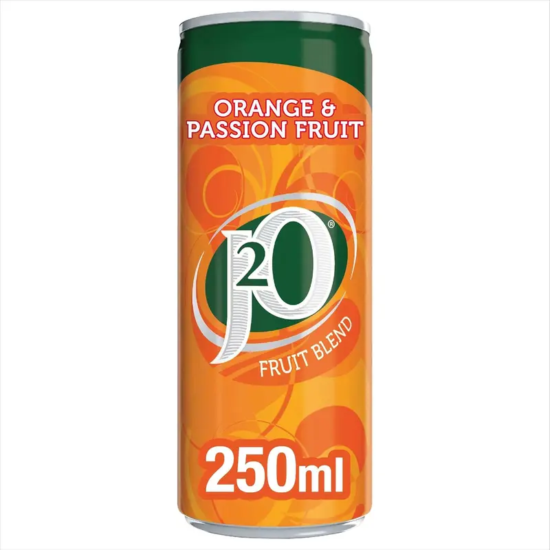J2O Fruit Juice – Orange and Passion Fruit, 250ml Cans (Pack of 12) | Refreshing & Fruity Drink Beverage Tangy 1