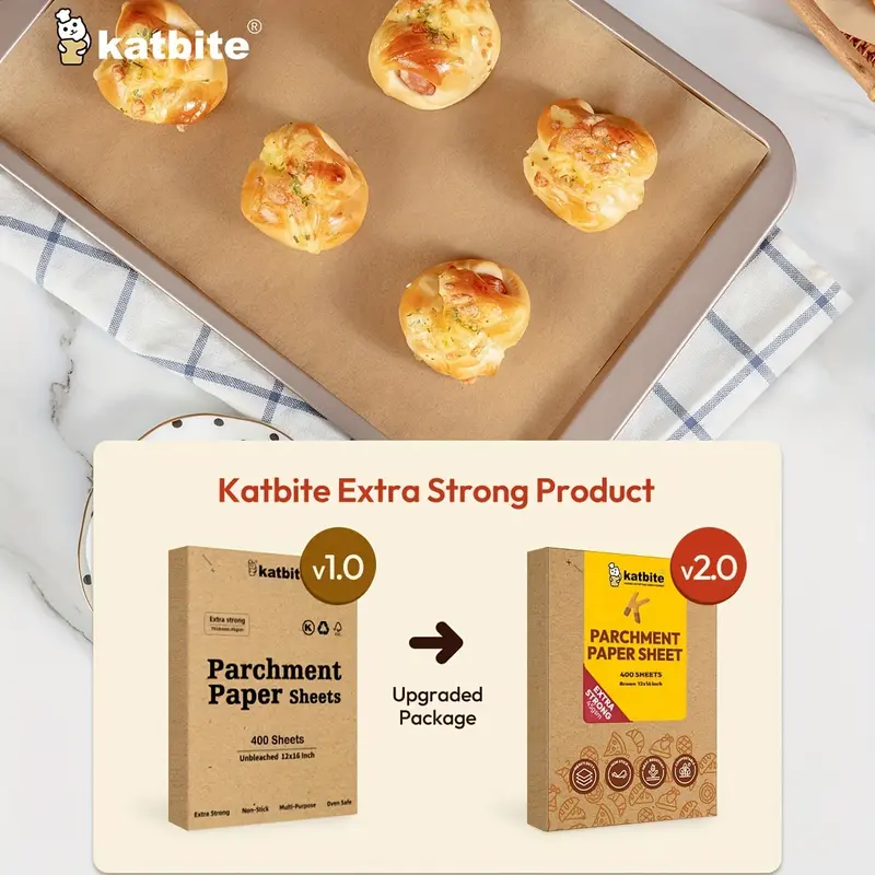 400PCS Katbite Unbleached Parchment Paper Sheets - Heavy Duty Non-Stick Baking Paper for Easy Food Release - 12 x 16 IN Pre-Cut Sheets for Half Sheet Cookie Bread Cake Pans, Grilling Meat Pizza, Oven, Air Fryer Cooking and Baking Needs 1