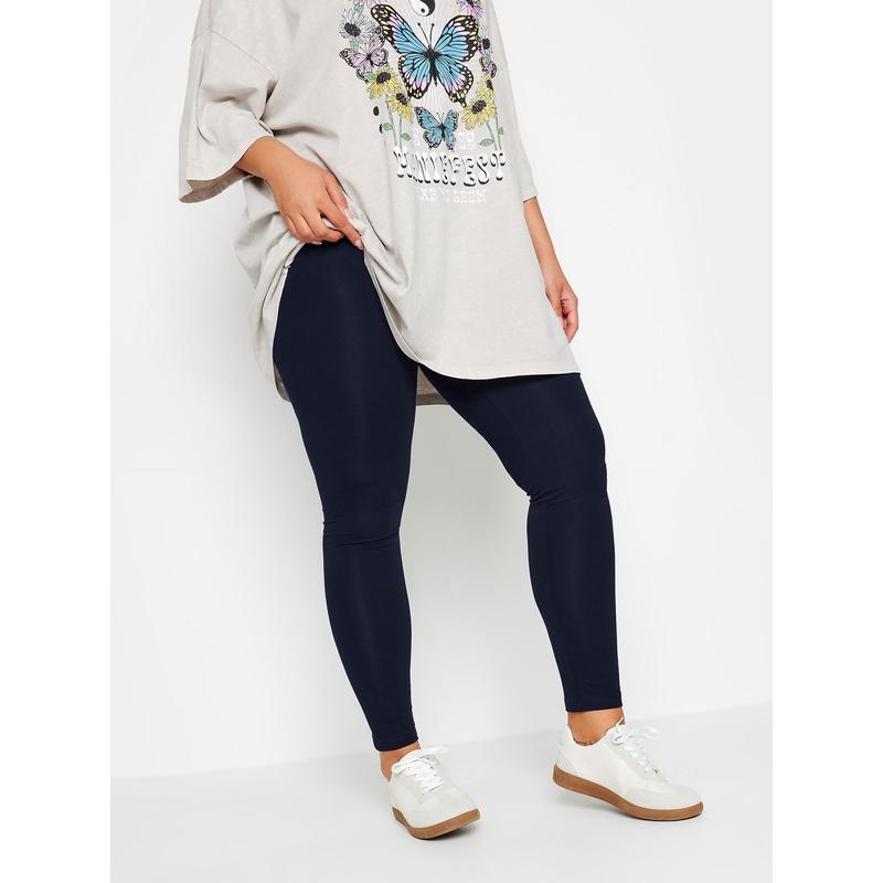 YOURS FOR GOOD Curve Navy Blue Cotton Stretch Leggings 0