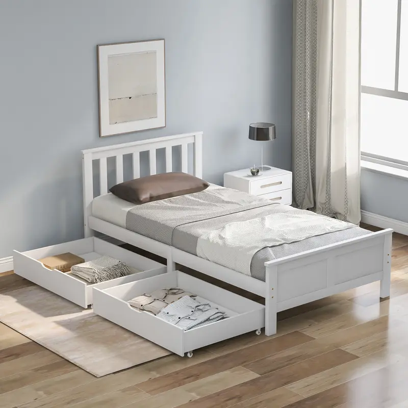 Wooden Solid White Pine Storage Bed with Drawers Bed Furniture Frame for Adults, Kids, Teenagers 3ft Single (White 190x90cm) 2