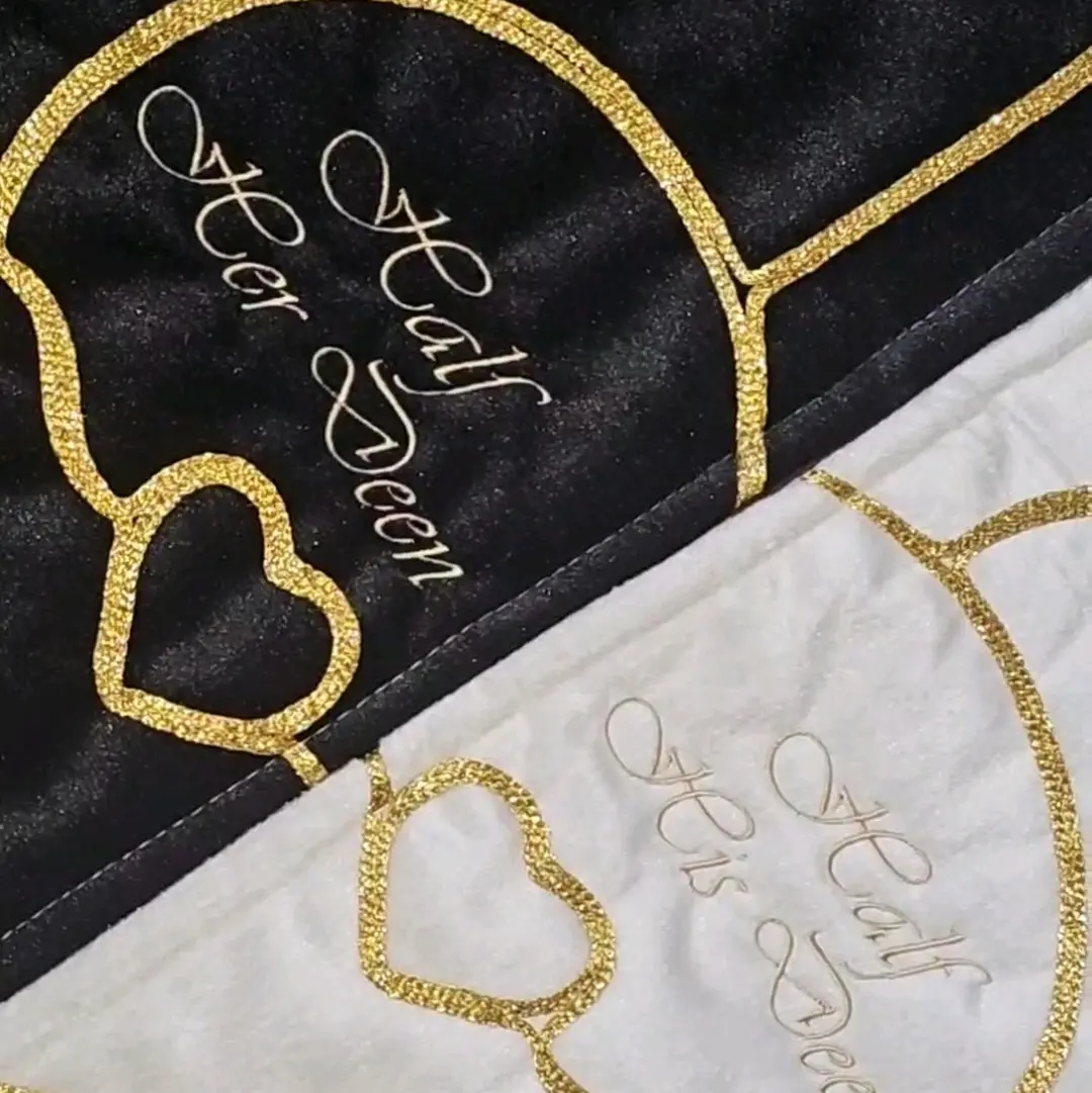 Personalised Luxury Couples Prayer Mat Set – Thick Padded Velvet | Gold Embroidery | 2 Adult Mats