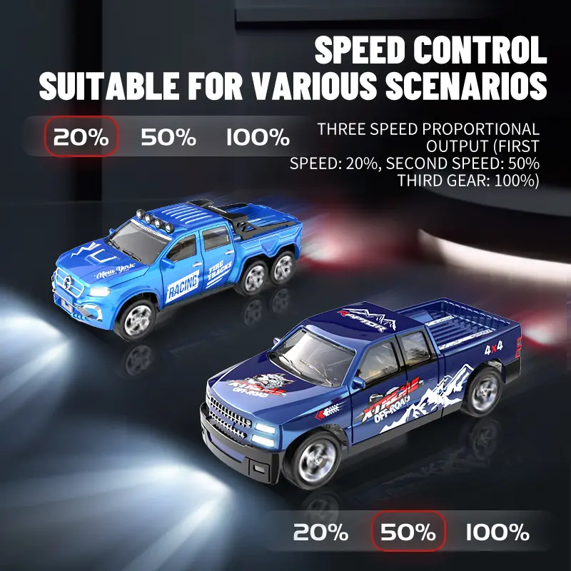 1/64 Mini RC Drift Car, High Speed Alloy Off-Road Truck with Trailer, 2.4GHz Remote Control Toy, USB-C Charging, 3-Speed Modes, LED Lights, Indoor Outdoor Racing, Fun Birthday, Christmas Gift for Kids & Adults 1