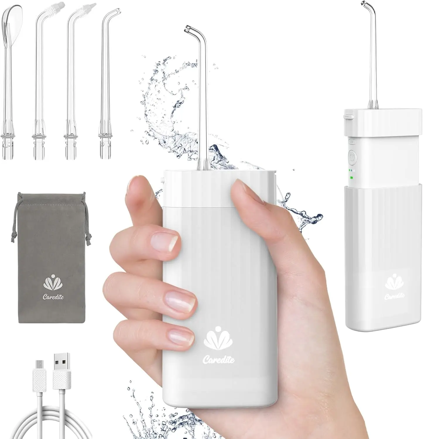 White Cordless Water Flosser – Easy to Use, Portable for Traveling, Smaller Than a Phone, 4 Tips & 3 Modes, Waterproof for Superior Teeth Cleaning & Healthy Gums