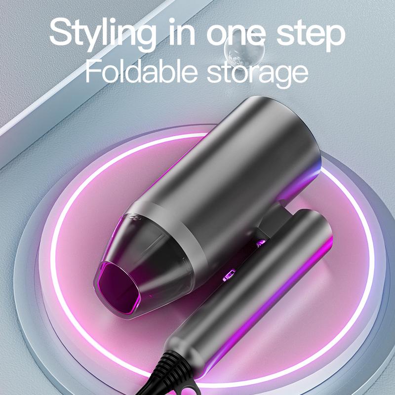 Foldable Fast Drying Hair Dryer, High Power Low Noise & Constant Temperature Blow Dryer, Negative Ionic Nourishing Hair Without Damage, Including Concentrator & Storage Bag & Hair Comb 1