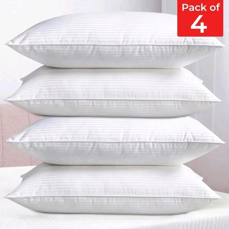 Pack of 4 Hotel Quality Egyptian Stripe Soft Pillows Hallowfibre Filled Bounce Back Designed For Back Stomach Neck Support 0