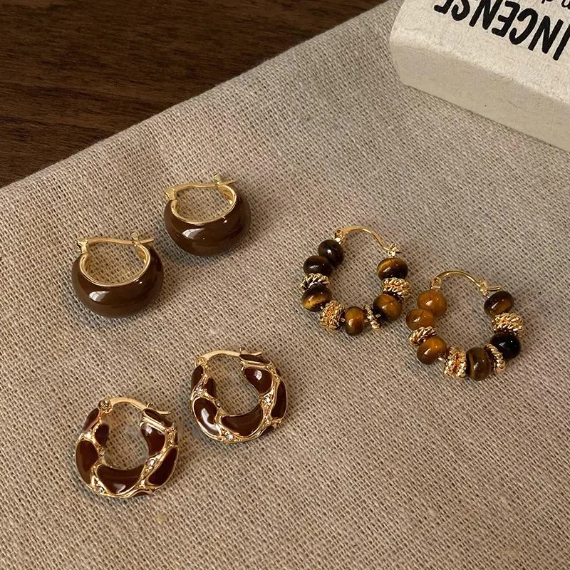 18K Gold-Plated Waterproof Malachite & Tiger’s Eye Hoop Earrings, Vintage-Inspired Jewelry, Elegant & Sophisticated Design for Women, High-End Fashion Ear Accessories, Perfect for Elevating Any Look, Lightweight and Durable Premium Quality