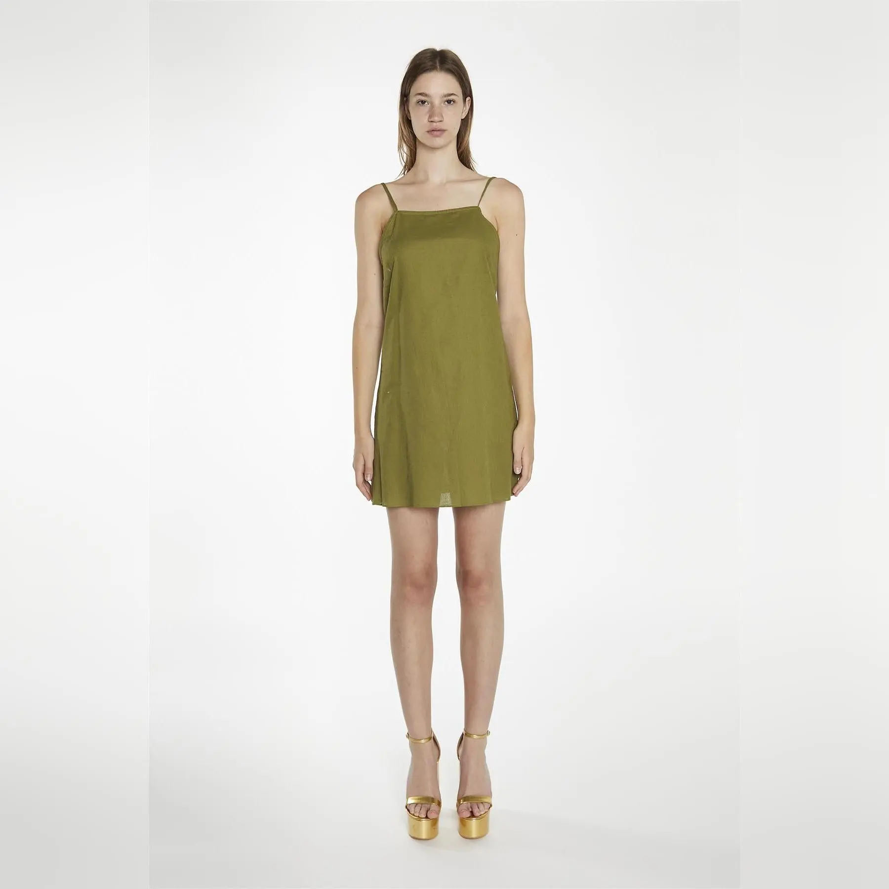 Moss-Green Strappy Cami Mini-Dress