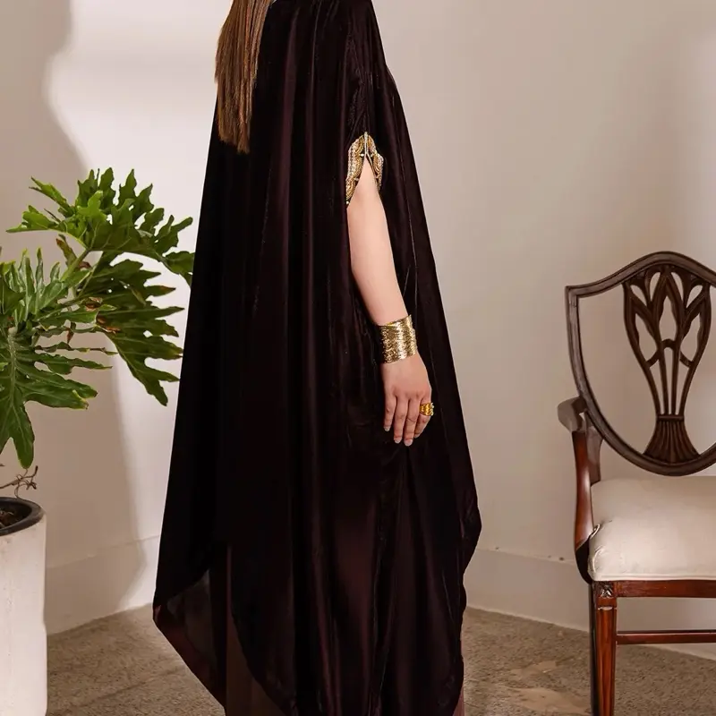 Eid outfit Micro Velvet Tilla Work Cape with Rawsilk Palazzo 3