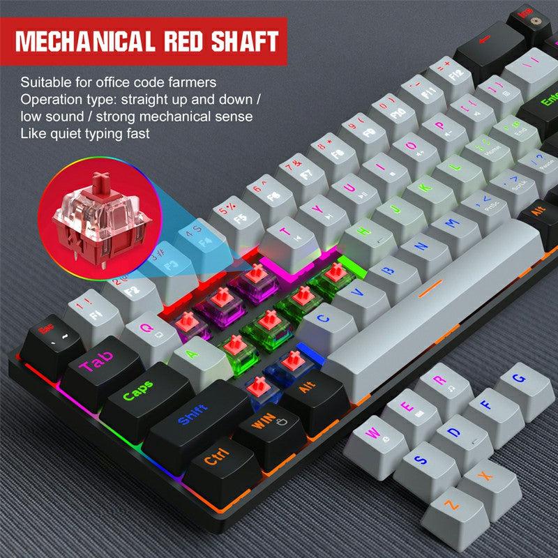 V800 68 Keys Keycap RGB Lighting Effect Metal Panel Mechanical Keyboard Grey 3