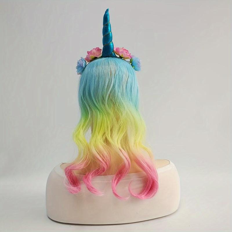 Unicorn Headband Curly Wig For Girls, Rainbow Flower Birthday Party Supplies Halloween Decorations For Girls Hair Accessories Music Festival Masks Comfortable Gift Magical Ornaments Multicolor 5