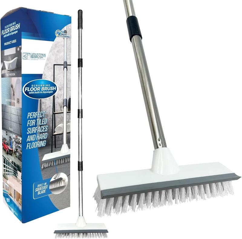 Floor Squeegee Broom Scrubbing Brush with Stiff Brush Bristles and 3PC Broom Handle for Home and Commercial Use - Bathroom Cleaning Brush, Floor Brush Indoor for Tile or Wood Surfaces Smooth Cleaner Plastic Tool Plastic Tool Wooden 1