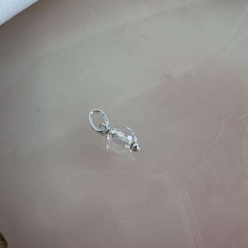 Sterling Silver Faceted 5mm Round Clear Crystal Bead Charm 2