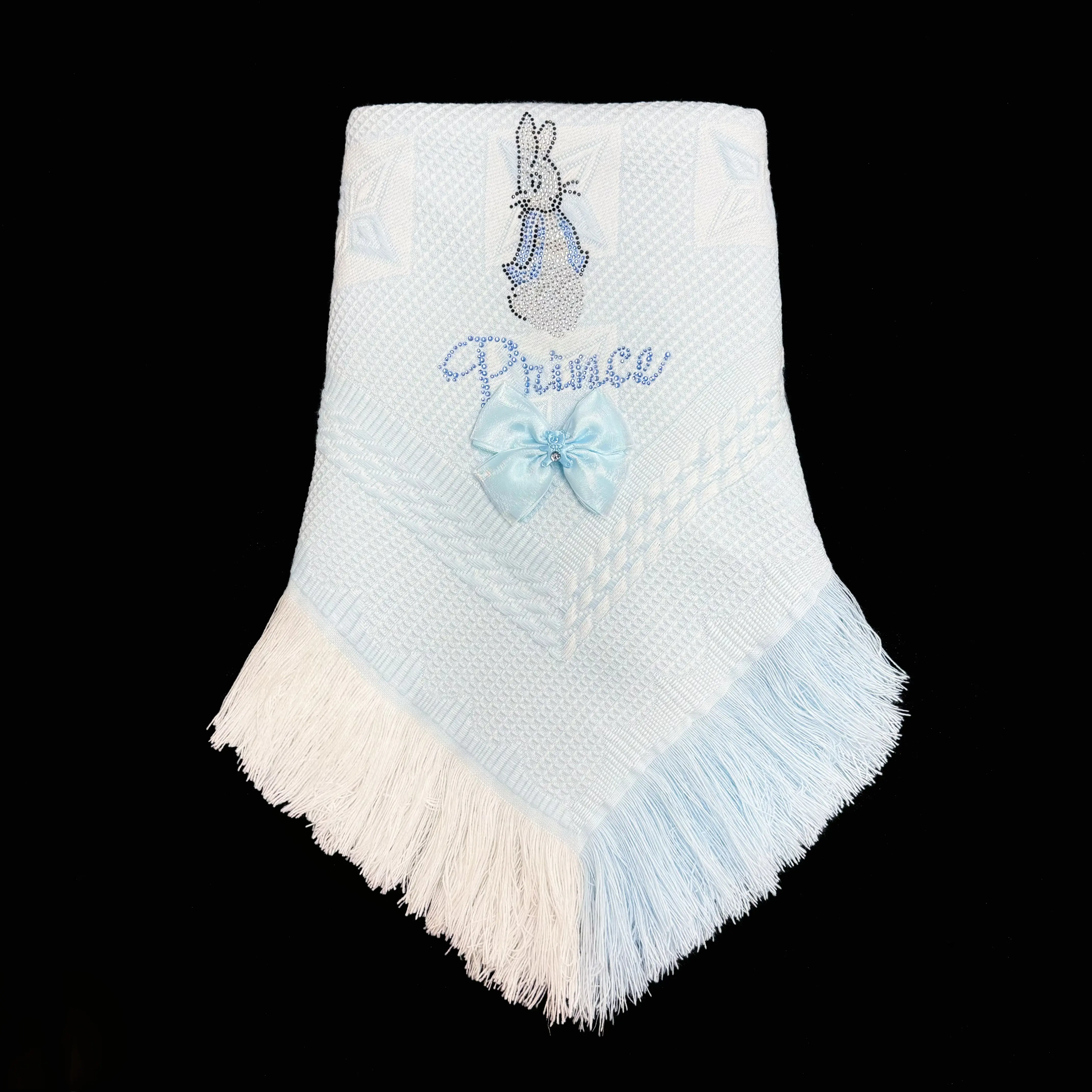 Baby Boy Blue  Soft Shawl with Diamante Pattern Detached Bow "Blue Bunny"