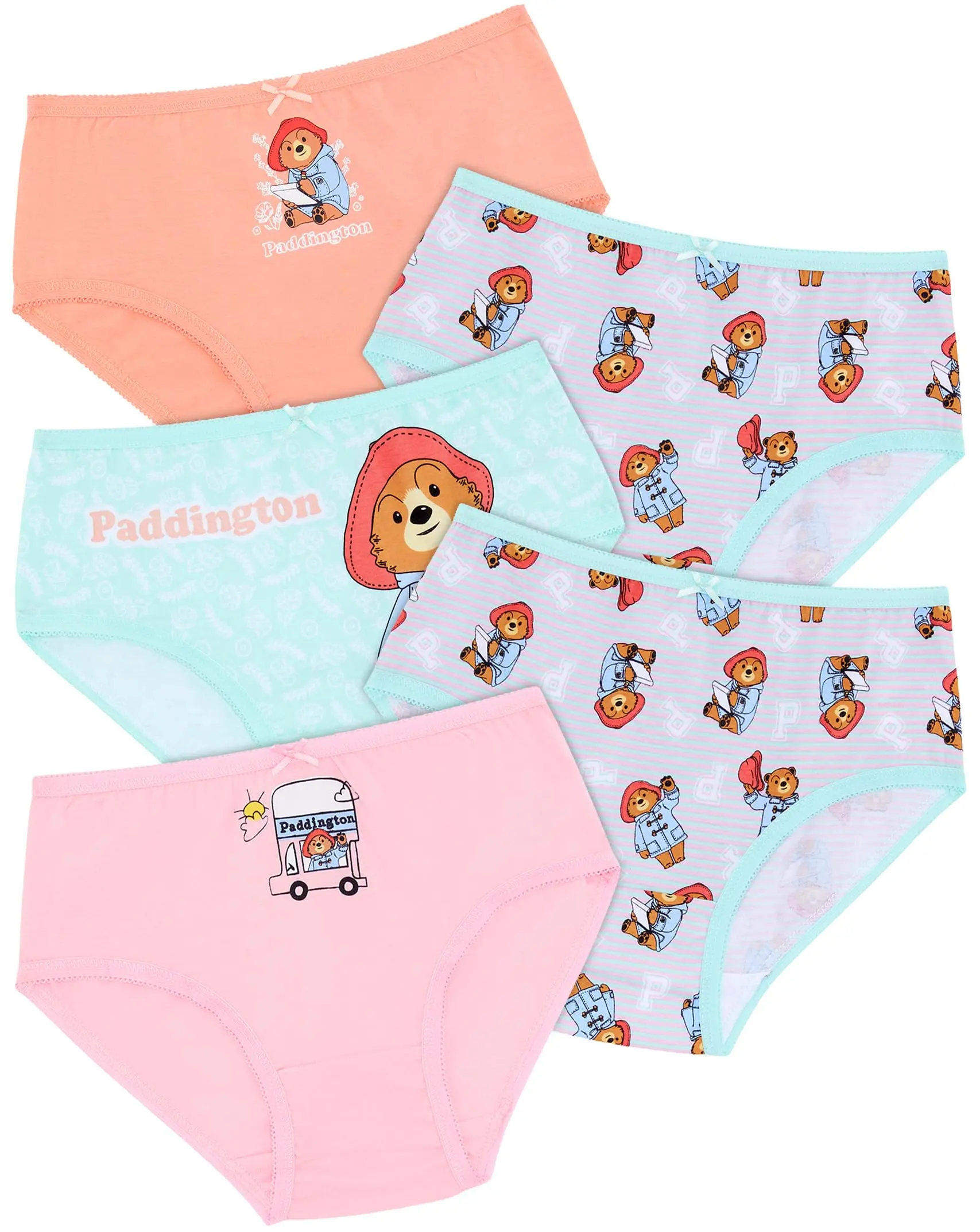 Paddington Bear Five Pack Girls 100% Cotton Briefs 18/24 Months Multicolor