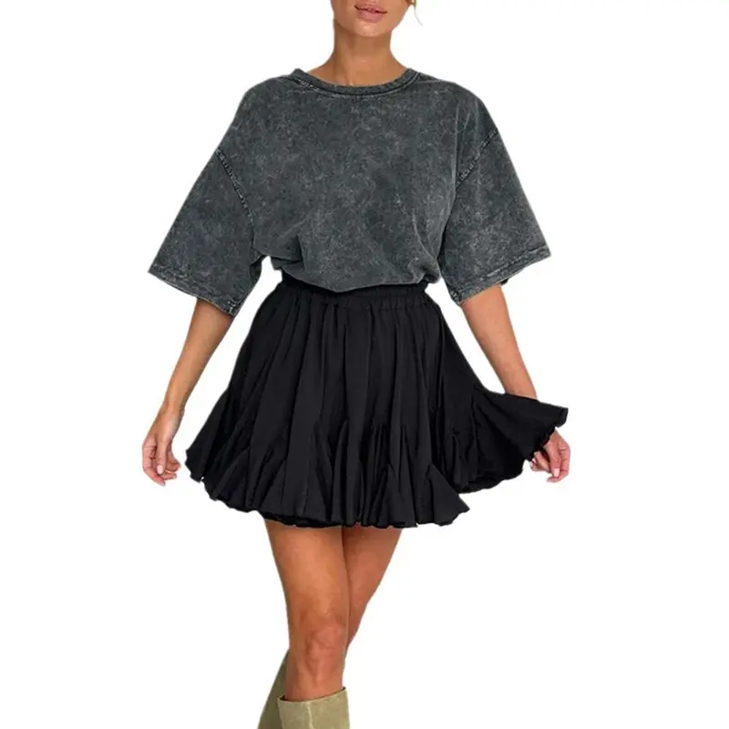 2024 summer new women's dress solid color elegant ruffled irregular pleated half skirt Chic Comfort 8
