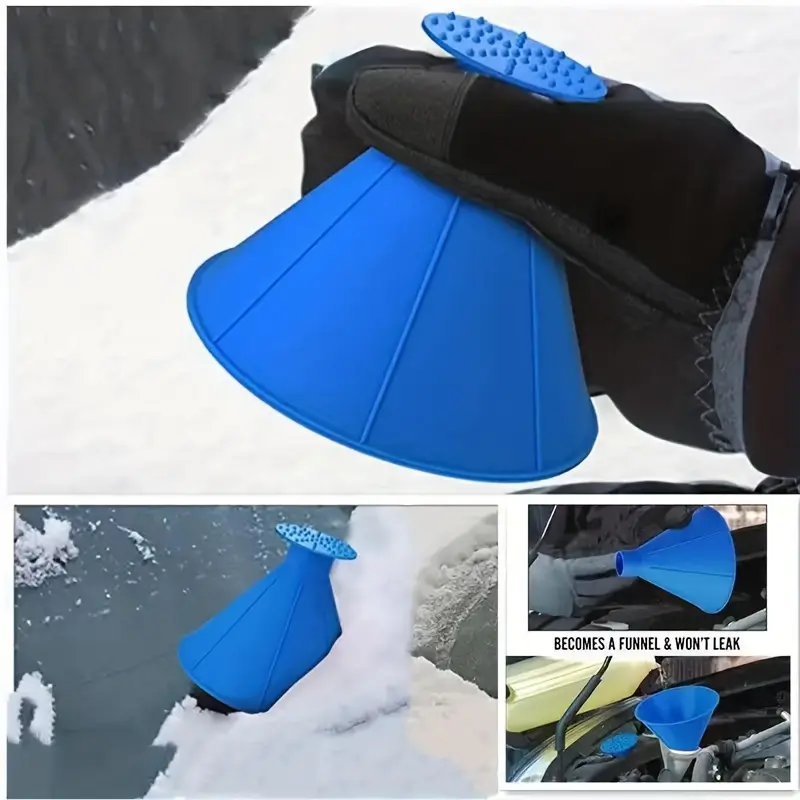 1pc Car Window Windshield Magic Ice Scraping Oil Funnel Snow Shovel + 1pair Gloves, Tool Scraping Winter Car Accessories 0