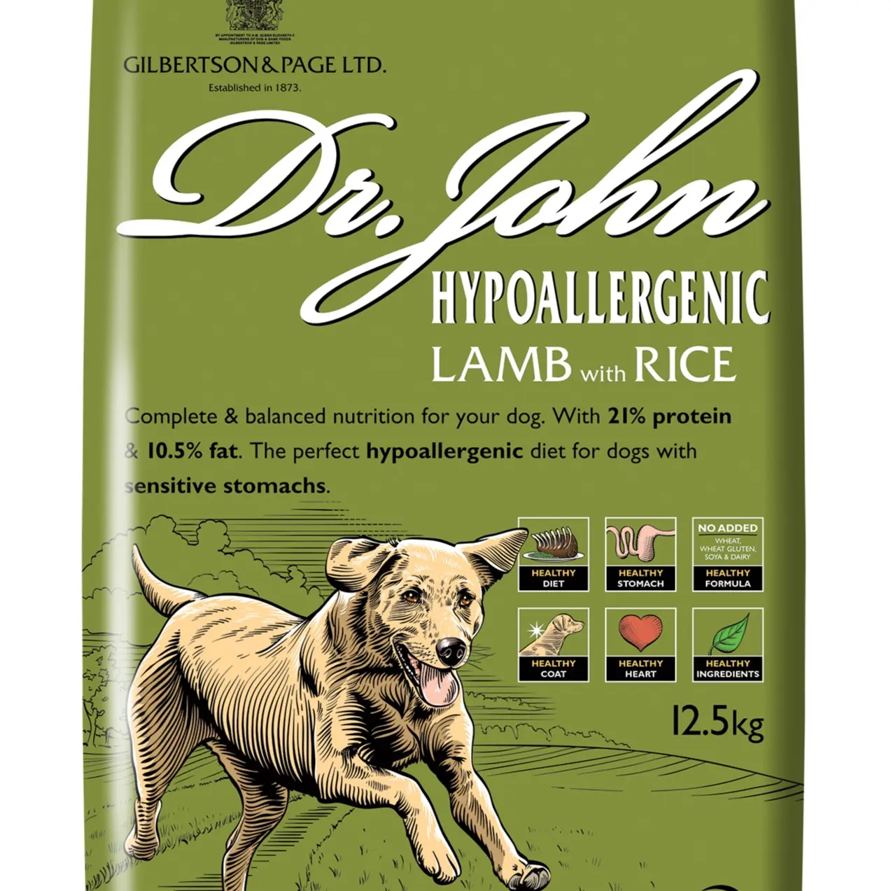 Dr John Wheat-Free Hypoallergenic Dry Dog Food - Lamb with Rice Dog Food 12.5kg - Complete Nutrition for Adult and Senior Dogs with Sensitive Digestion