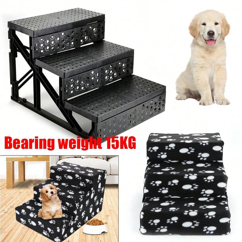 3-Step Foldable Dog Stairs - Easy Assembly Pet Ramp For Medium Breeds, Ideal For Bed & Sofa Access,Doggy Pet Dog Ladder Puppy Cover Ramp 0