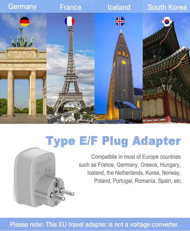 UK to European EU Travel Adapter with 2 USB Ports - TESSAN Power Euro Europe Grounded Plug Adapter for Germany France Iceland Poland Spain Russia and More (Type E F) Not Include Italy 1