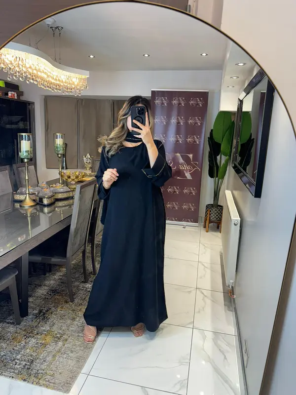 Women's Ladies New Gold edge Trim Scarf Maxi Abaya Dress Modest 1