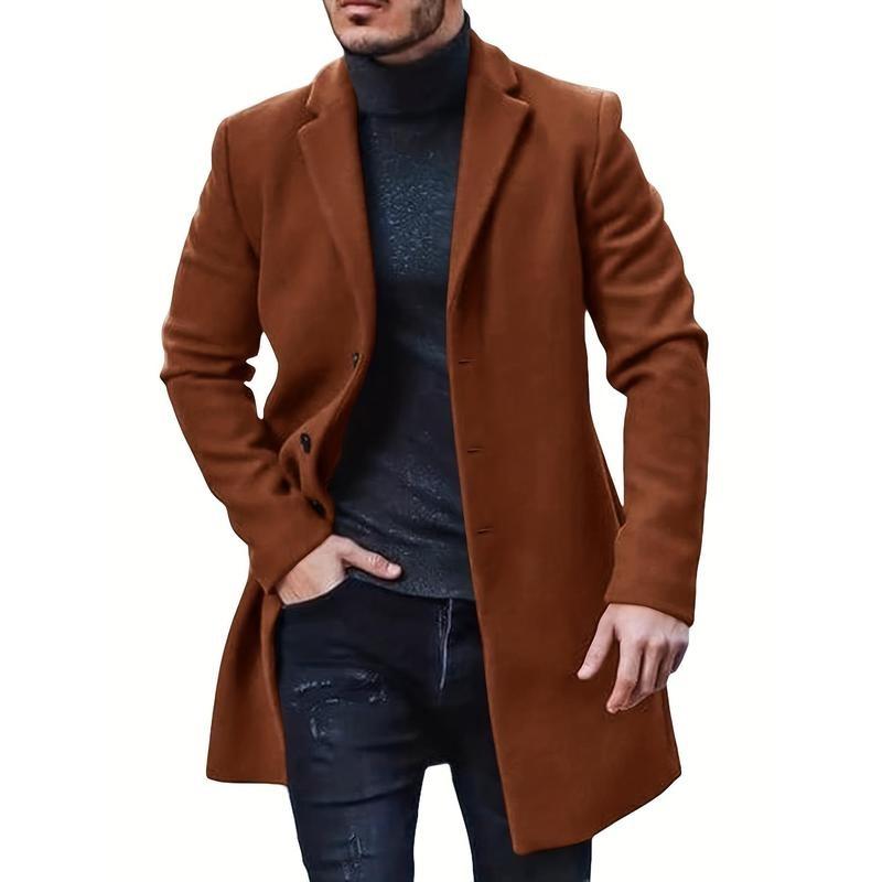 Men's Retro Trench Coat, Semi-formal Warm Single Breasted Overcoat For Fall Winter Business 3