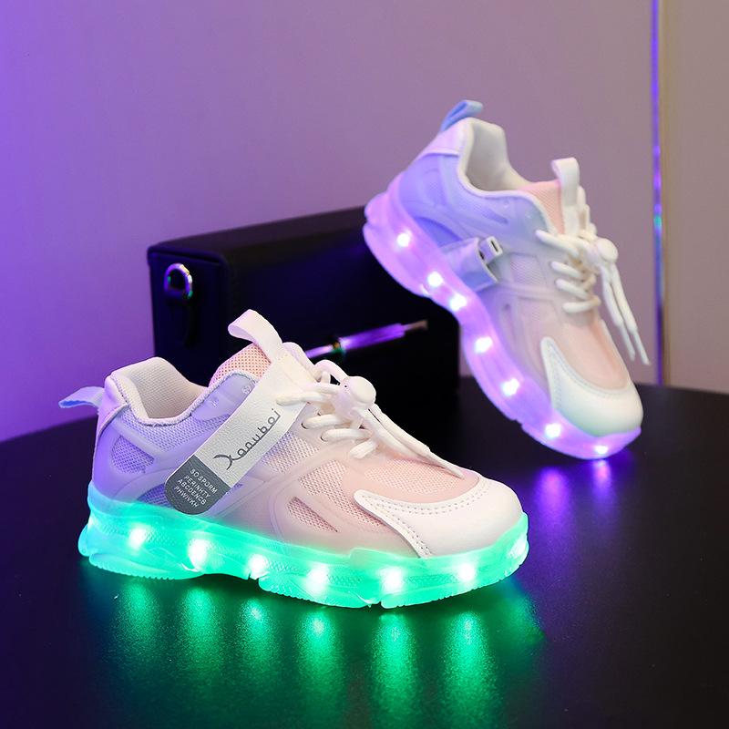 Child Rechargeable PU Leather LED Light Shoes Children's Shoes Boys and Girls Mesh Running Sneakers 5