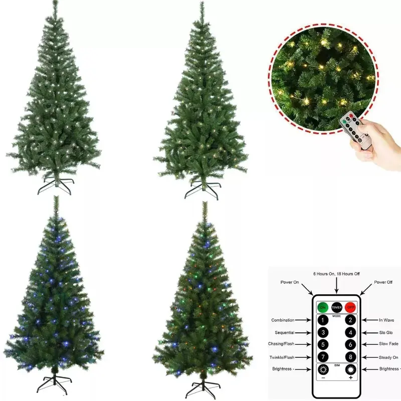 Christmas Tree Artificial 4/5/6/7ft Deluxe With USB LED Remote Lights and Stand Metal Plastic Ornaments Decoration 0