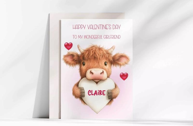 Product Introduction of Personalised Valentine’s dat card , greeting card , personalised card, valentines card for him-her highland Cow 4