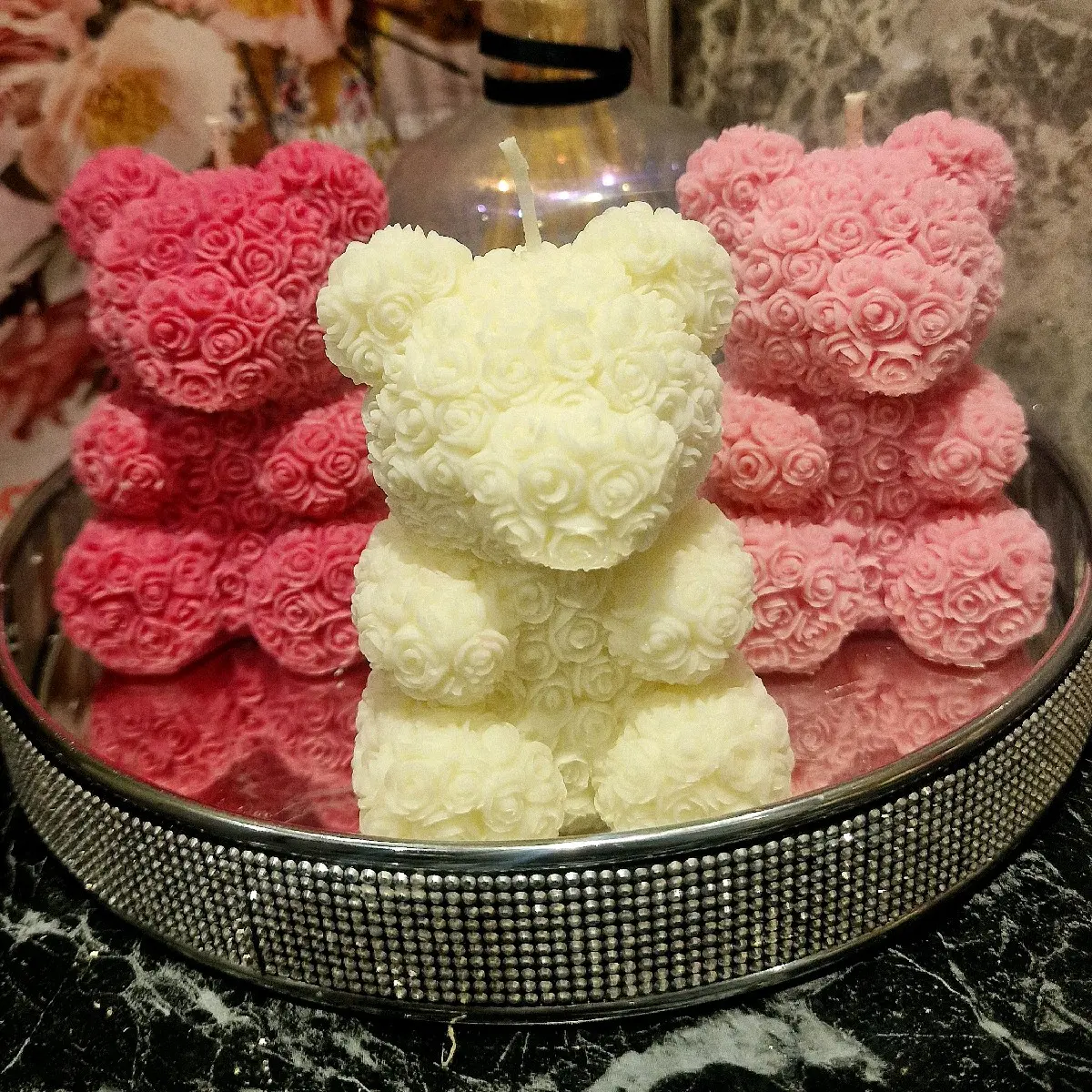 The Little Candle Club, soy wax rose teddy bear candle