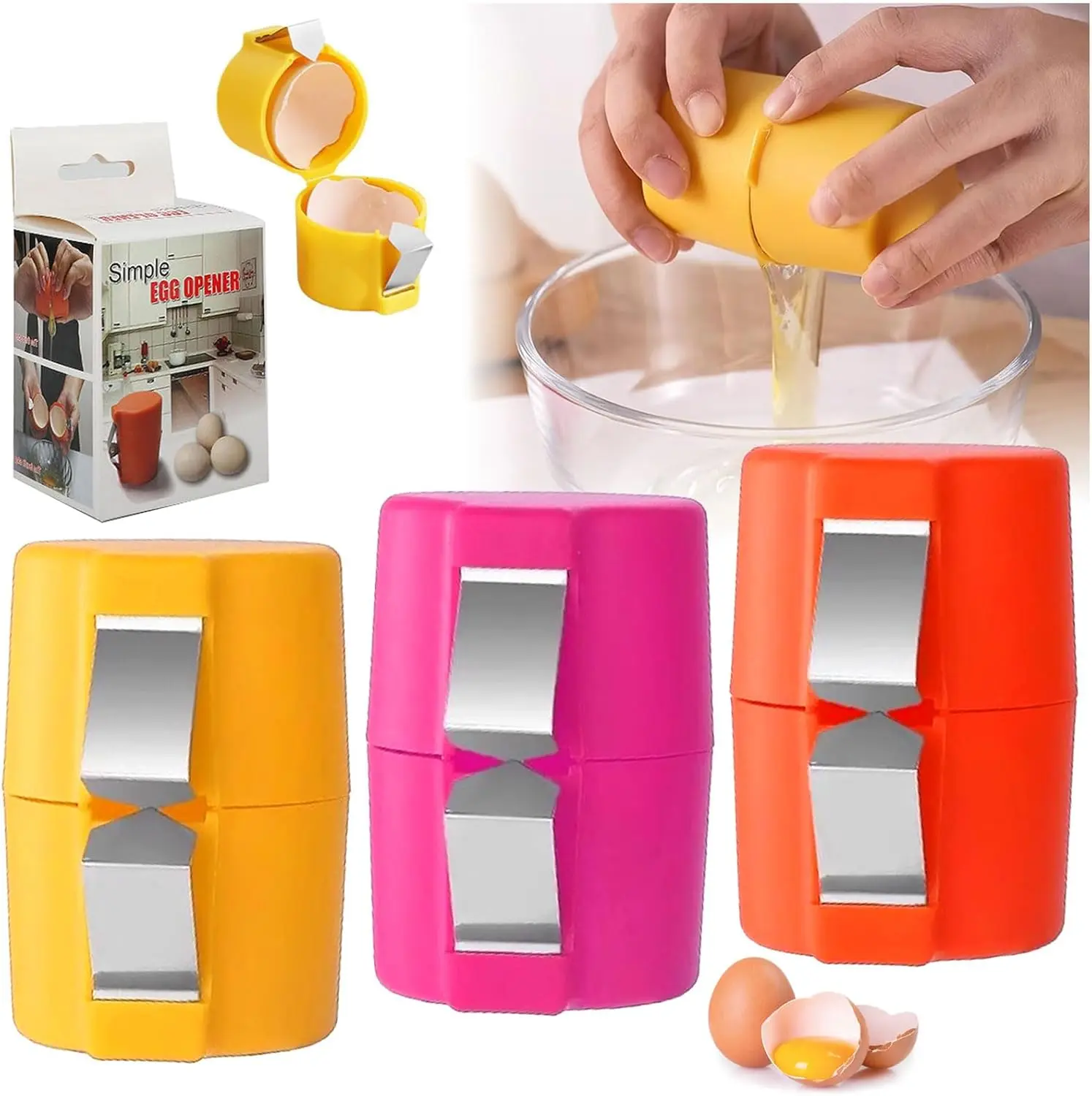 3Pcs Egg Shell Opener,Egg Cracker Tool,Egg Peeler,Handheld Egg Cracker Separator,No Mess Easy Egg Opener,Kitchen Baking Tools,Portable Egg Cracking Tool for Home Dorm Kitchen