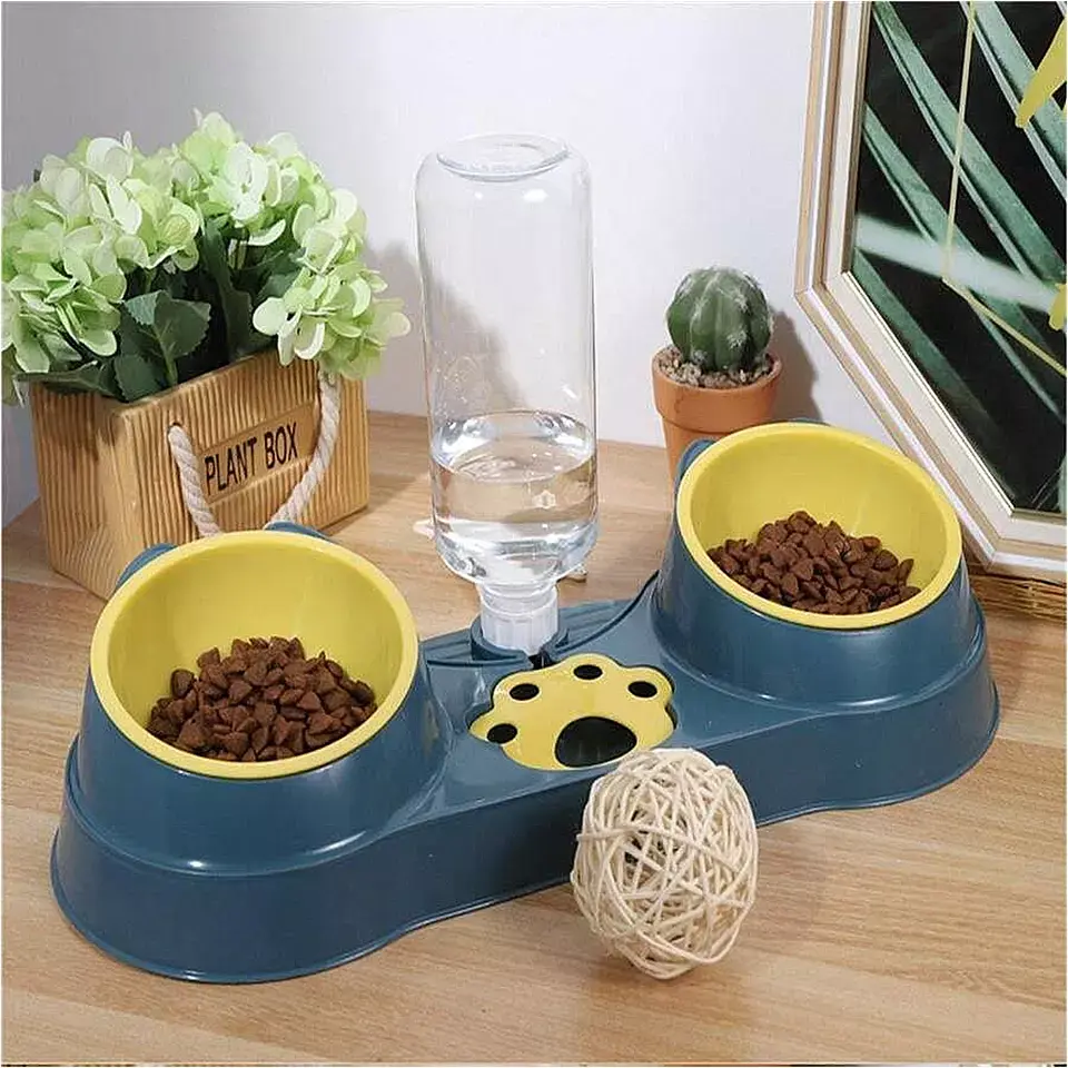 3 in 1 Feeder Food Water Dispenser Bowl Automatic Dog Cat Bottle Pet Self Feeding