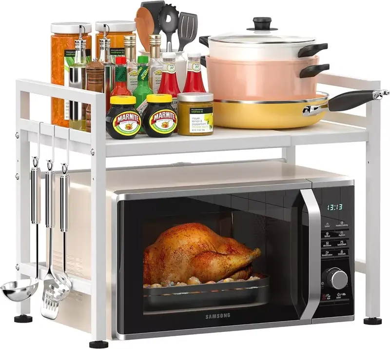 2 Tier Expandable Microwave oven Rack Stand Storage Holder Kitchen Corner Shelf 1