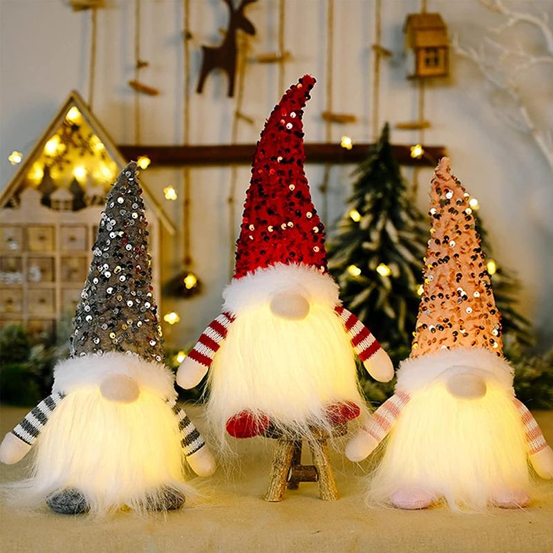 Gonk, Gonks Christmas, Nisse 3pcs Lighted Sequins Christmas Tree Gnome, Christmas Light Up Ornaments, Christmas Table Decoration, Gnome Christmas Tree Decorations, Scandinavian Elf Ornaments Chirstams Chirstams 0