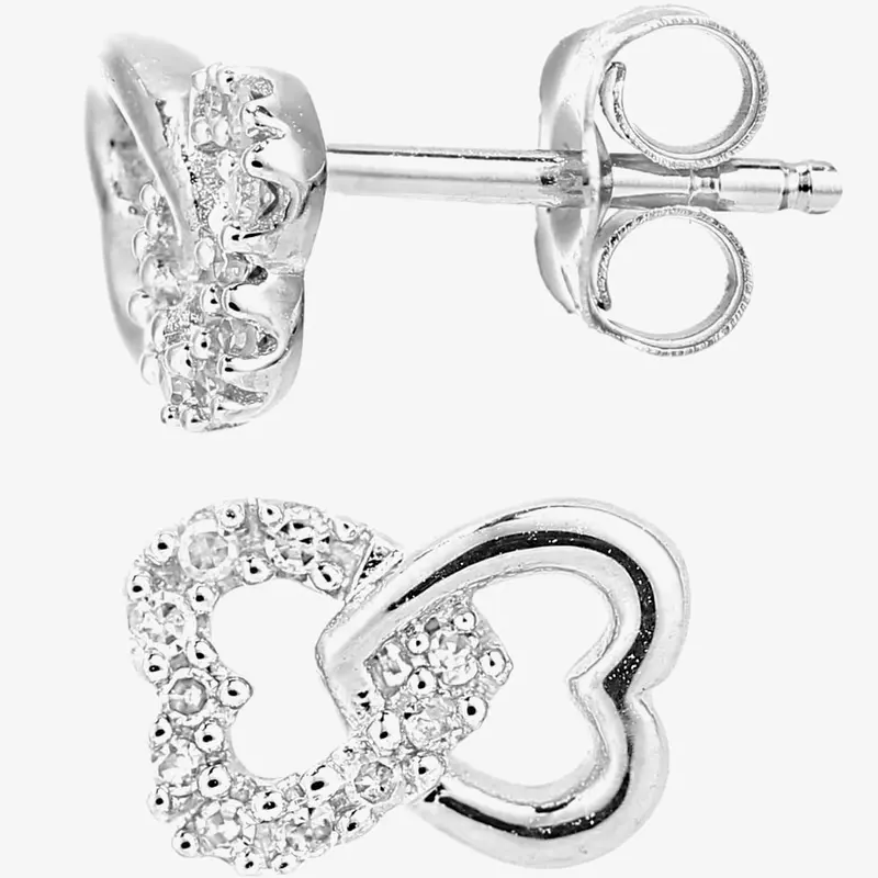 9ct White Gold & Pave Diamond Double Open Hearts Stud Earrings PE05599 2