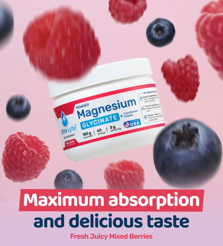 Ultra Lyte Magnesium Glycinate 180g - Mixed Berry | Relaxation & Cognitive Support 3